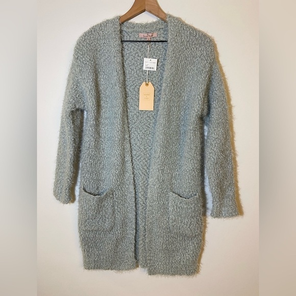 LOVE Tree Dusty Blue Soft Cardigan Longline Pockets Fuzzy Women’s Sz Small NWT - Picture 1 of 7